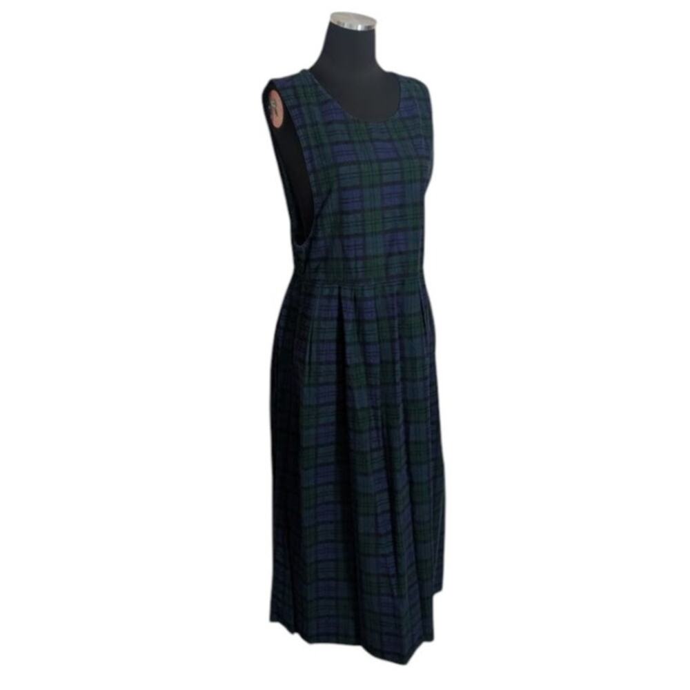 Vtg 90s Fads Green Tartan Plaid Pinafore Jumper Dress Fits 6 8 Academia Retro